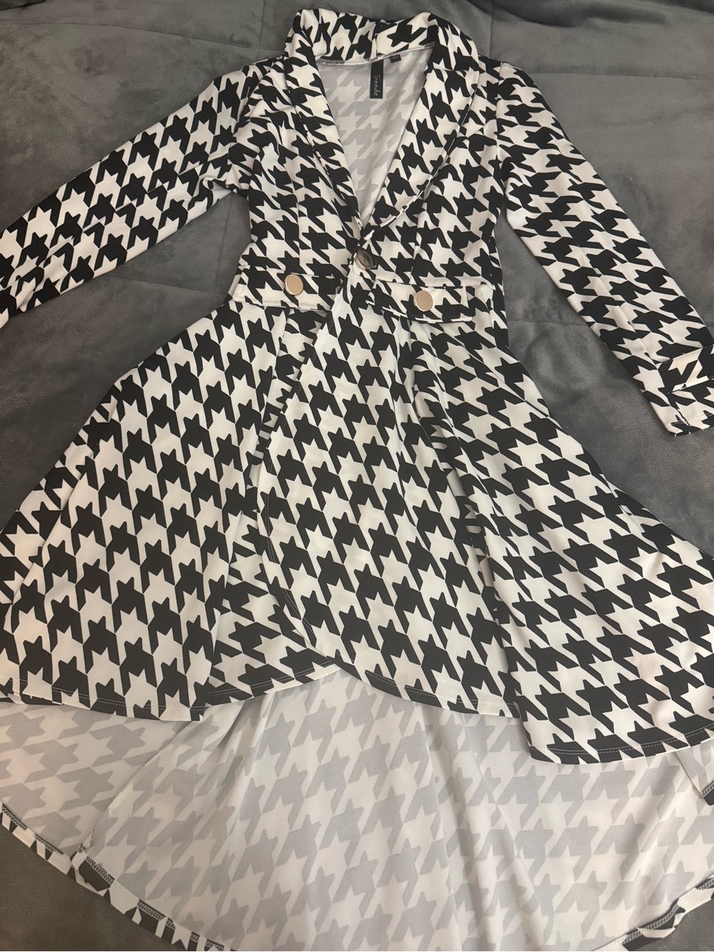 Houndstooth Black & White Long Blazer Dress